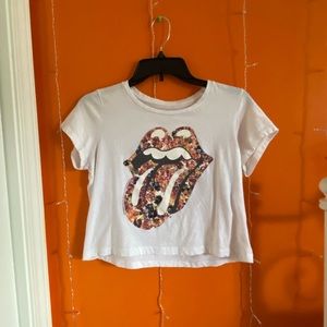 the rolling stones floral white crop top